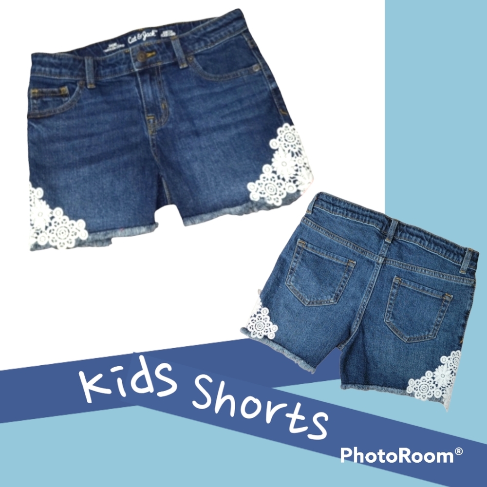 Cat & Jack Side-Lace Jean Shorts Dark Blue Girls Size Large 10-12